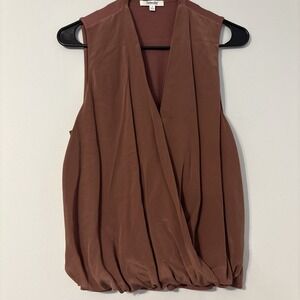 Splendid Collection Women's S Silk Wrap Front Blouse Rust Draped Sleeveless